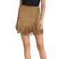 POL Women's Faux Suede Wrap Fringe Hem Mini Skirt