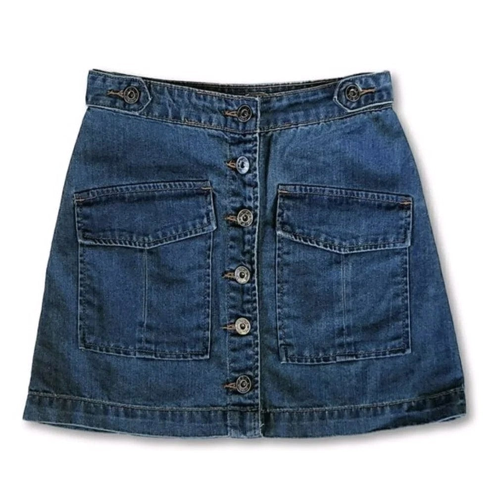 POL Women's Button Front Two Flap Pockets Denim Mini Jean Skirt