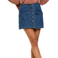 POL Women's Button Front Two Flap Pockets Denim Mini Jean Skirt