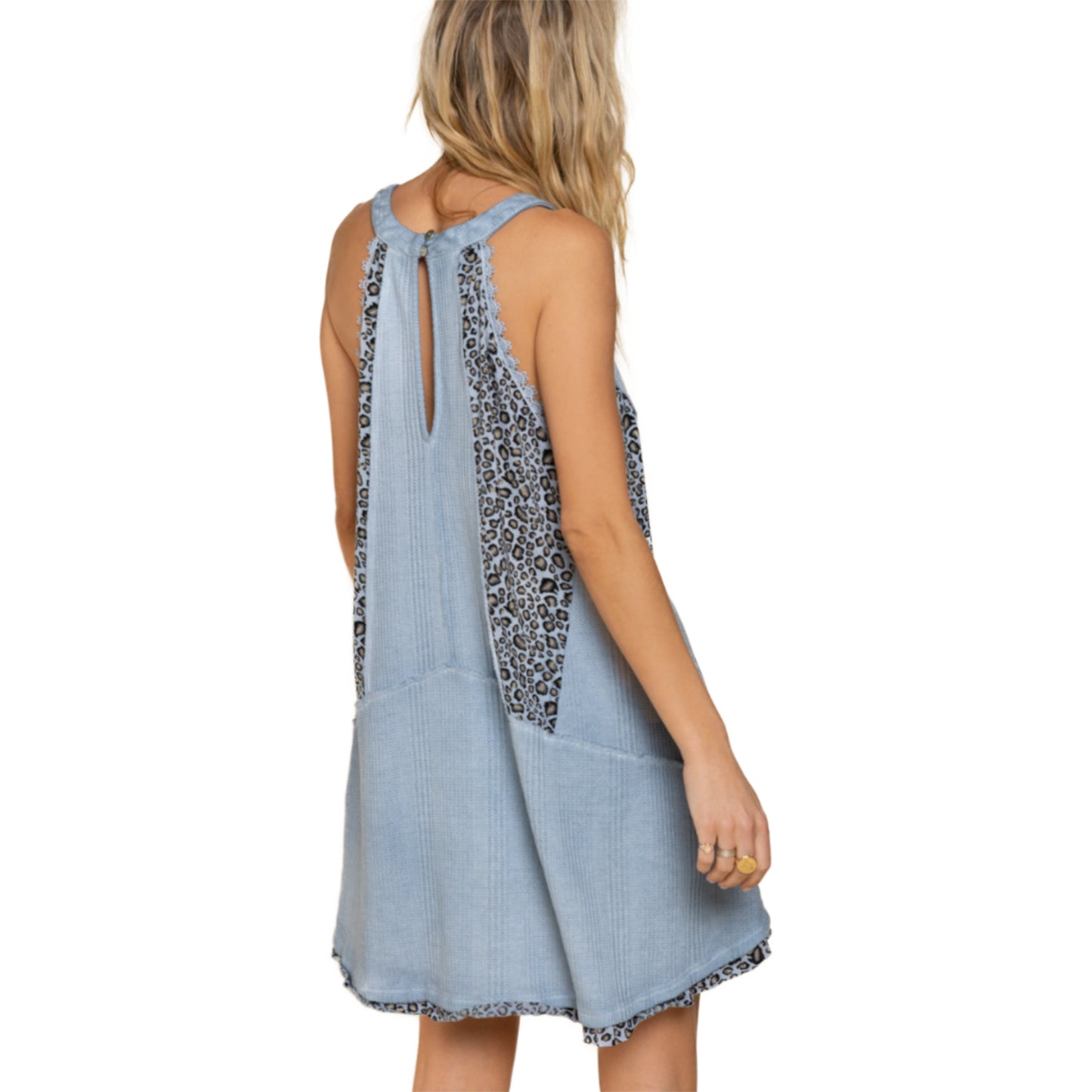 POL Women's Hi-Low Hem Relaxed Fit Halter Keyhole Neck Tunic Top