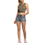 POL Women's High Rise Destructed Frayed Hem Denim Shorts