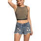 POL Women's High Rise Destructed Frayed Hem Denim Shorts
