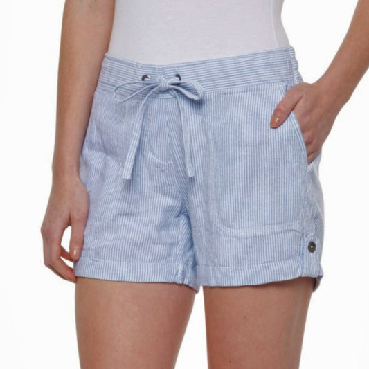 PerSe Striped Linen Hand Pockets Drawstring Shorts