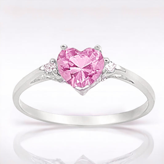 Fashion Women's 925 Sterling Silver Pink Stone CZ Heart Ring Pink