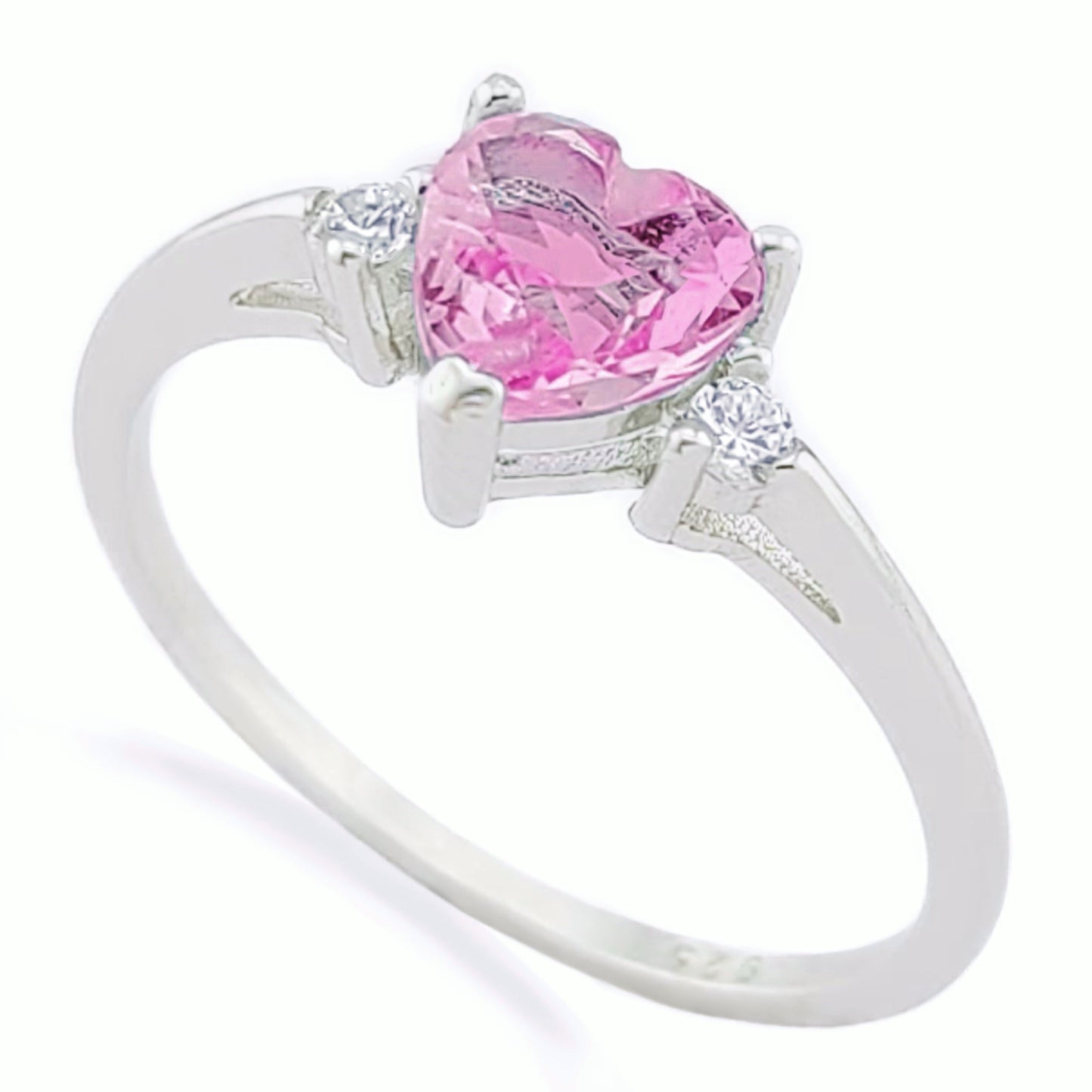 Fashion Women's 925 Sterling Silver Pink Stone CZ Heart Ring