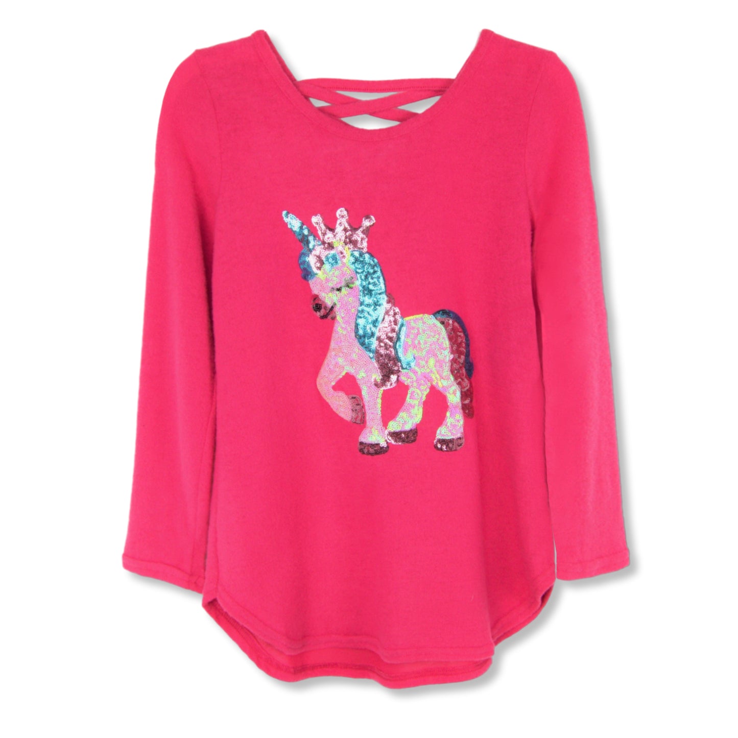 Poof Girl Soft Cotton Blend Sequin Unicorn Sweater Knit Top