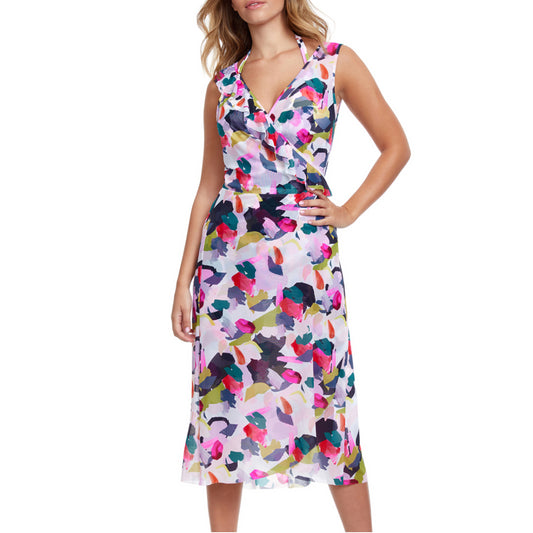 Profile by Gottex Canvas Wrap Sun Dress Ruffle Trim Beach Cover-Up