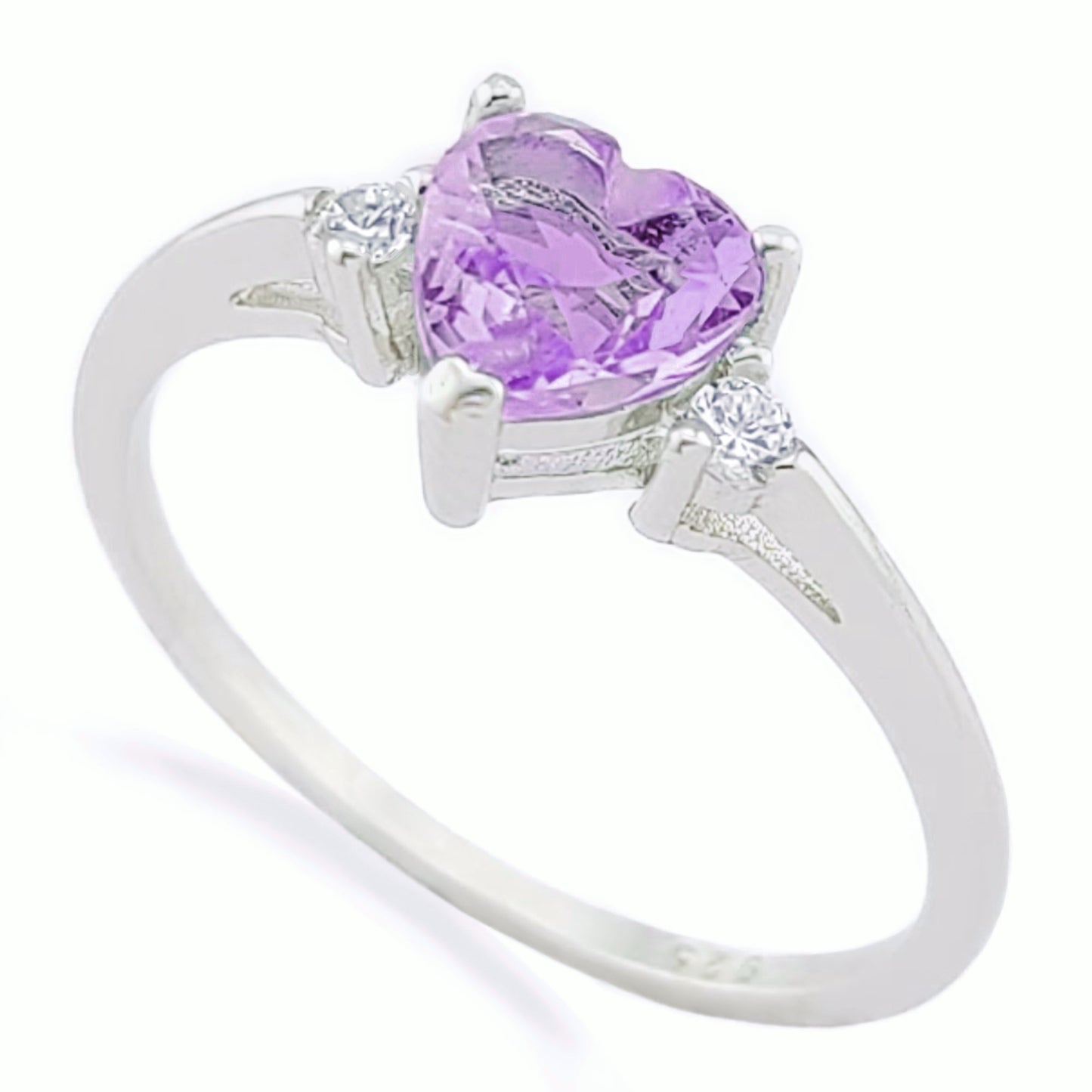 Fashion Women's 925 Sterling Silver Pink Stone CZ Heart Ring