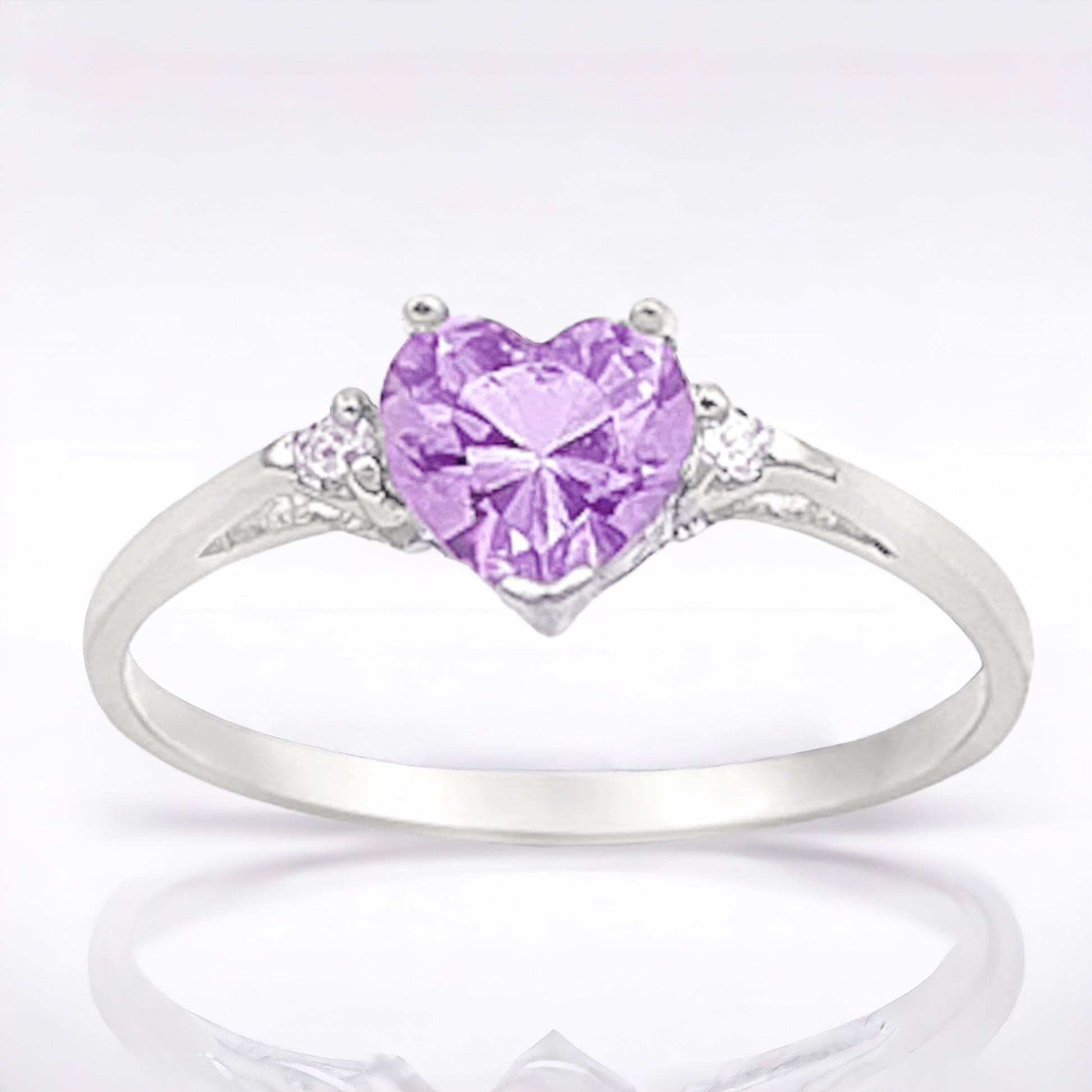Fashion Women's 925 Sterling Silver Pink Stone CZ Heart Ring Lavender
