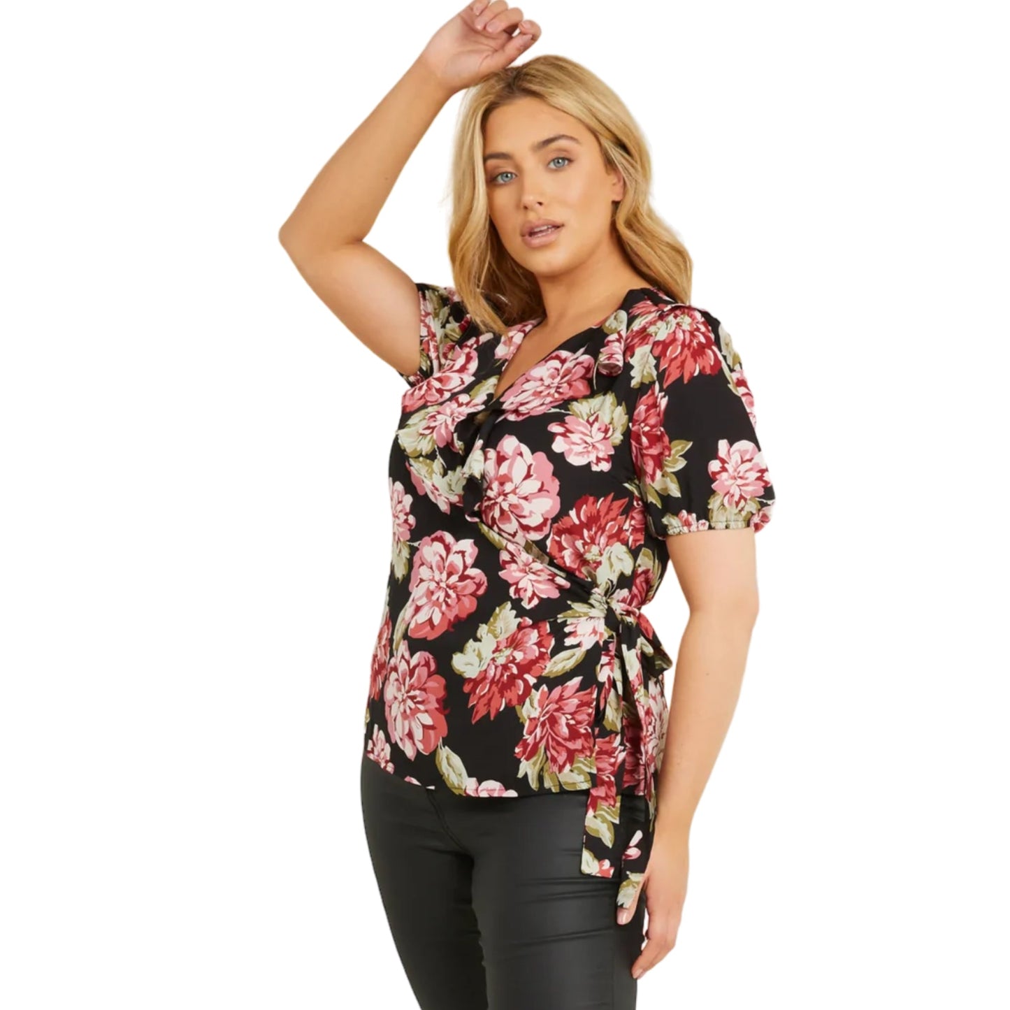 QUIZ Women's Floral Print Surplice Neckline Wrap Blouse Top