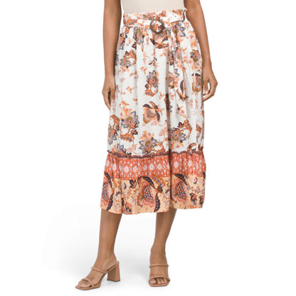 RACHEL RACHEL ROY Women's Linen Belted Floral Print Midi Skirt