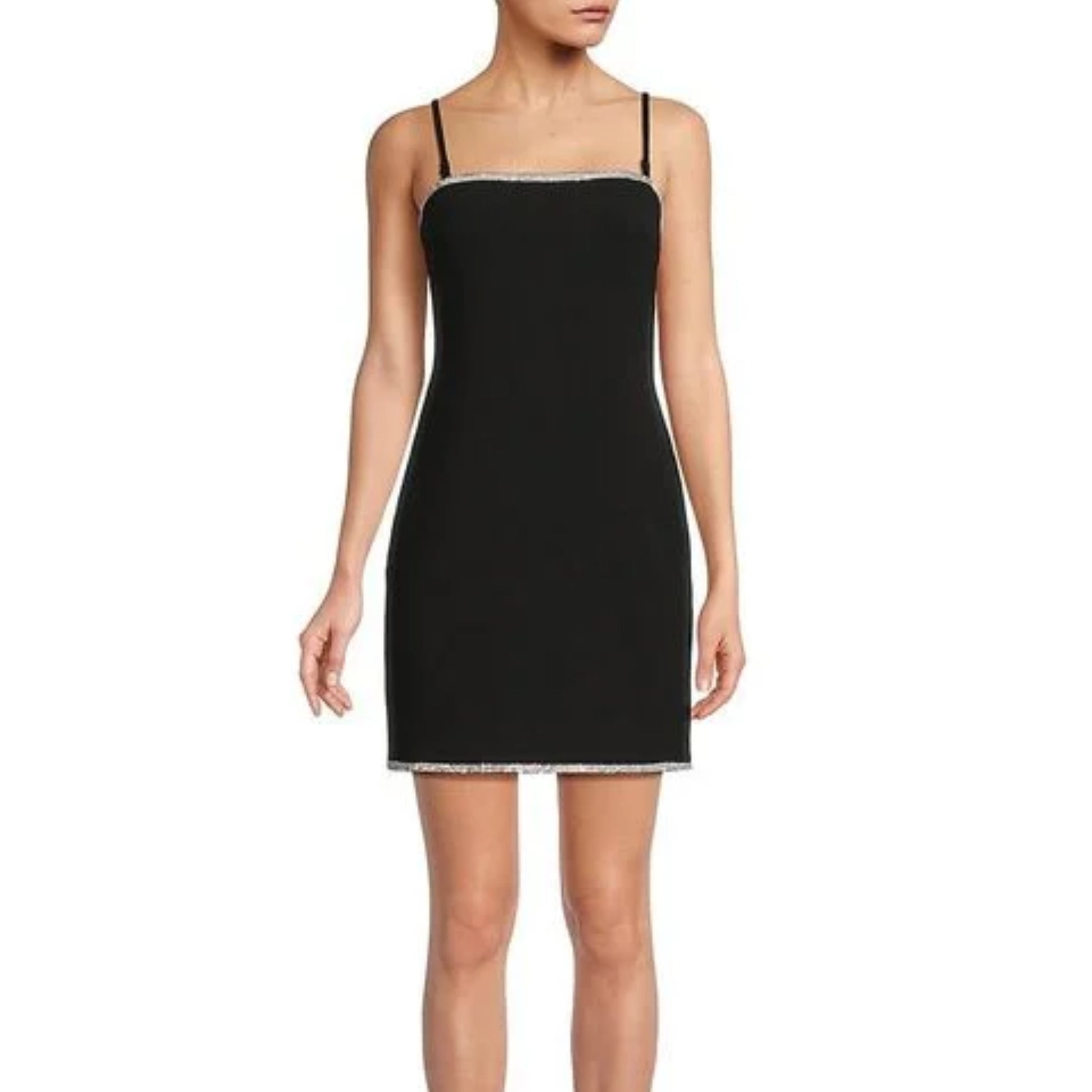 RACHEL RACHEL ROY Women's Veronica Rhinestone  Embellished Trim Mini Sheath Dress Black