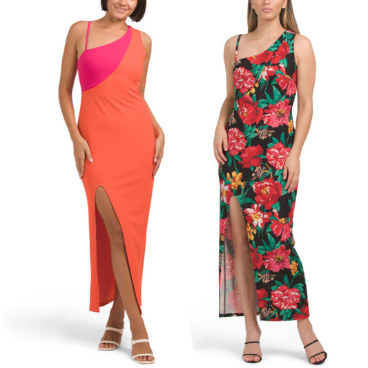 RACHEL ROY Women's Phoenix Asymmetrical One Shoulder Front Slit Maxi Dress