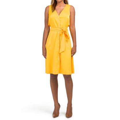 Rachel Roy Women's V-Neck  Button Front Tie Waist Midi Dress