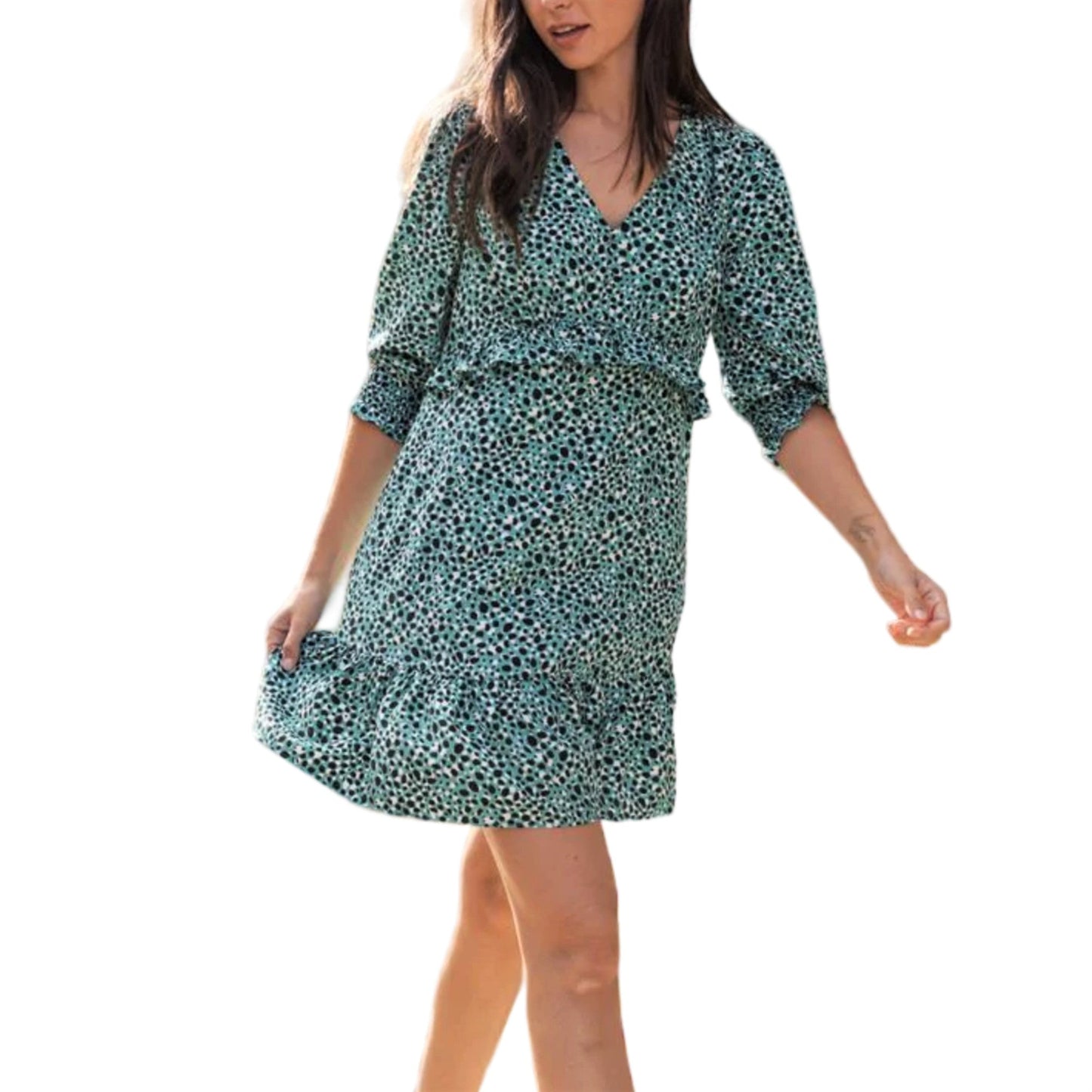 RAE Women's Leopard Print Ruffle Trim Tiered Mini Dress