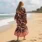 RAGA Women's Floral Print Butterfly Cut Out Hi-Low Maxi Dress