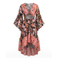 RAGA Women's Floral Print Butterfly Cut Out Hi-Low Maxi Dress