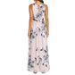 R&M RICHARDS Floral Print Rhinestone Waist Gown Maxi Dress