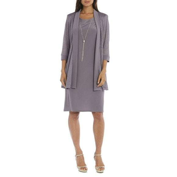 R&M Richards Plus 2Pc Sparkly Rib Metallic Party Cocktail Jacket & Dress Set