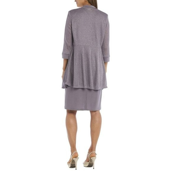 R&M Richards Plus 2Pc Sparkly Rib Metallic Party Cocktail Jacket & Dress Set