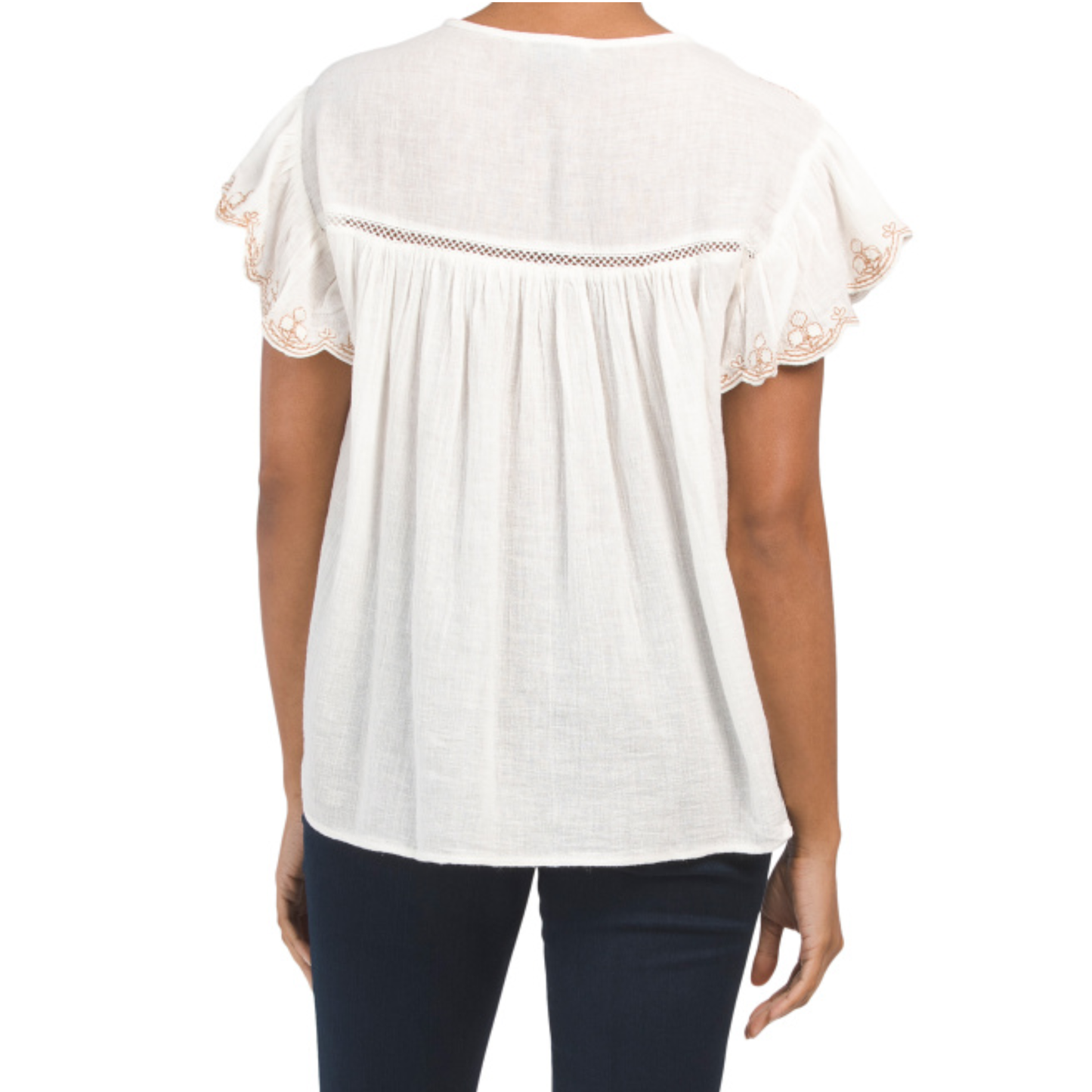 Rachel Zoe Women's Short Sleeve Embroidered Split Neck Blouse Top