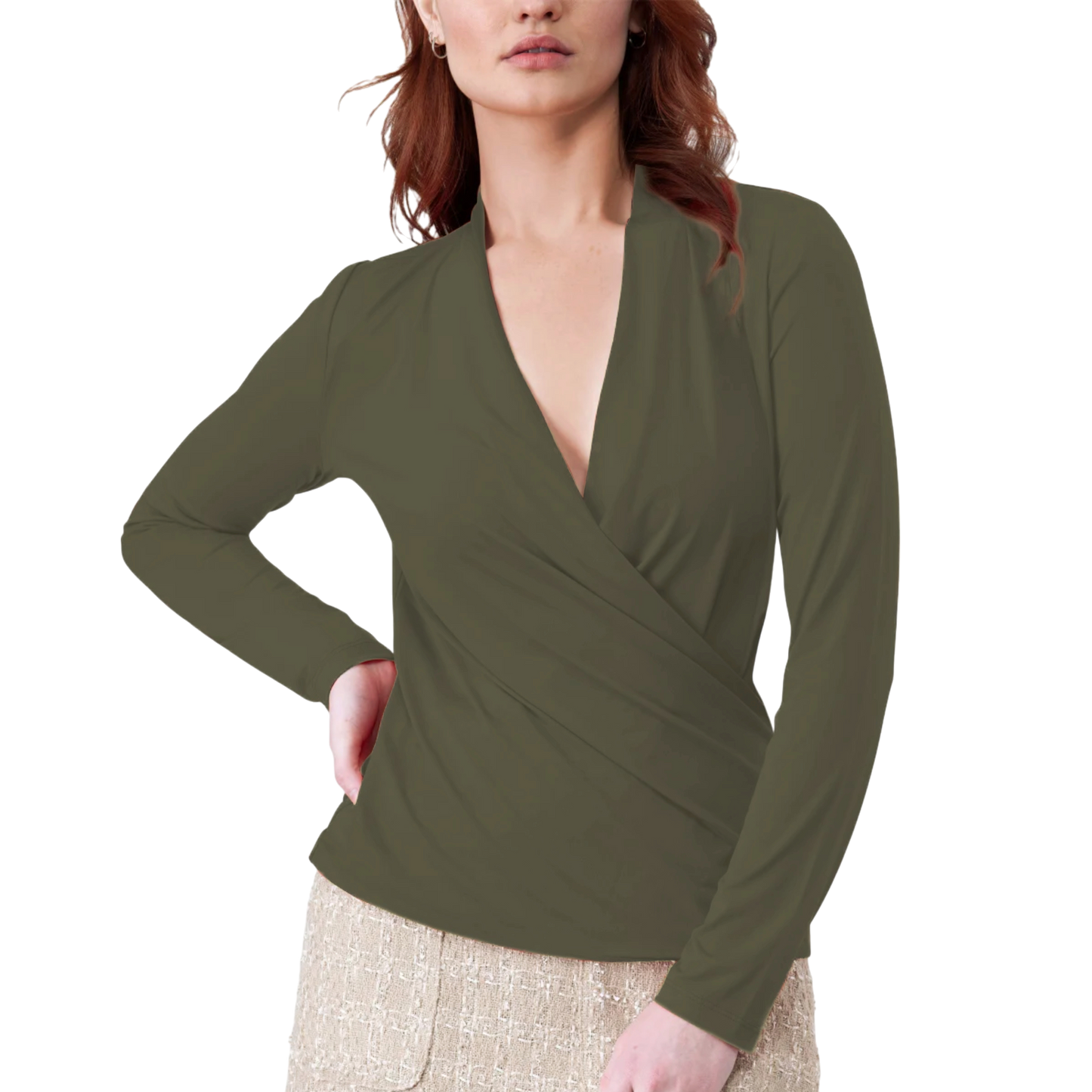 Rachel Roy Women's Drape Neck Long Sleeve Wrap Top