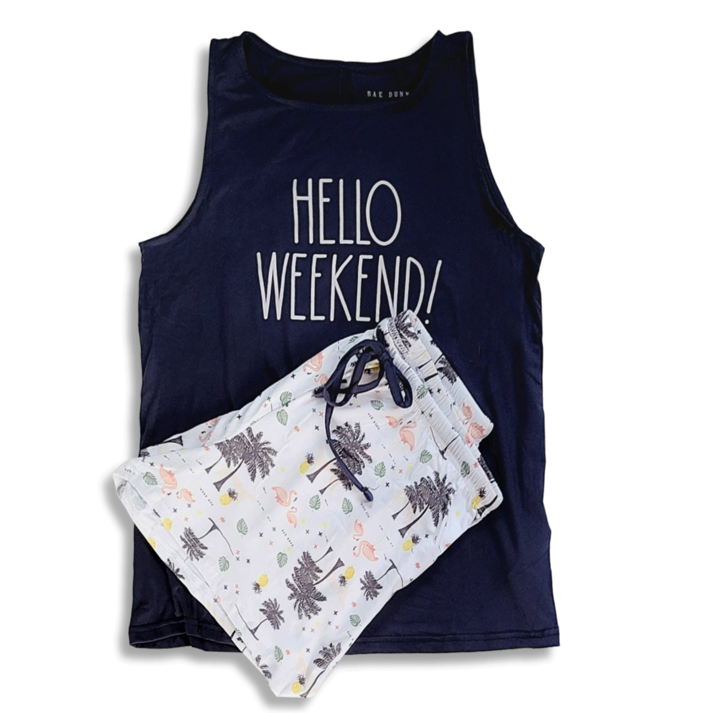 Rae Dunn Women's Hello Weekend 2-Piece Ultra Soft Shorts and Tank Top Pajama Set