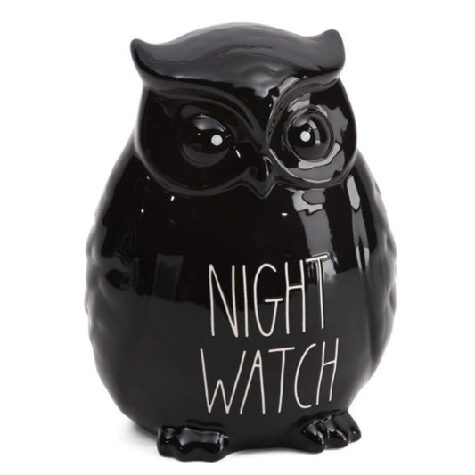 Rae Dunn Ceramic 'Night Watch' Text Fall Halloween Owl Figurine