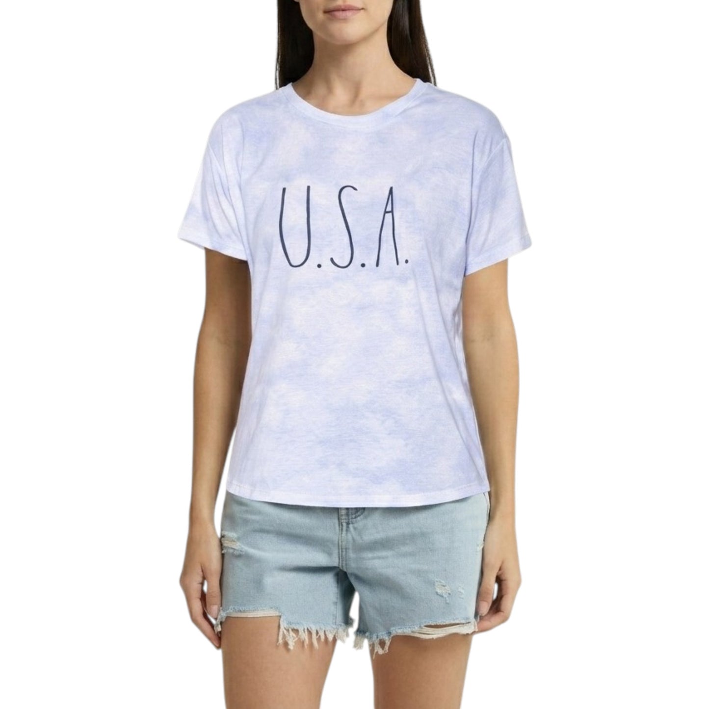 Rae Dunn Women's USA Print Tie Dye Cotton Blend T-Shirt