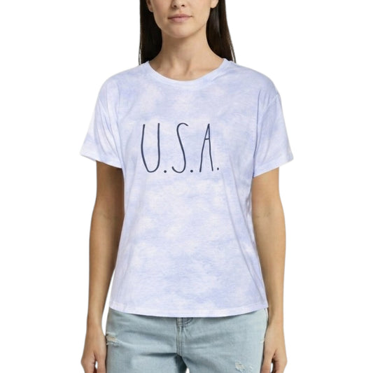 Rae Dunn Women's USA Print Tie Dye Cotton Blend T-Shirt