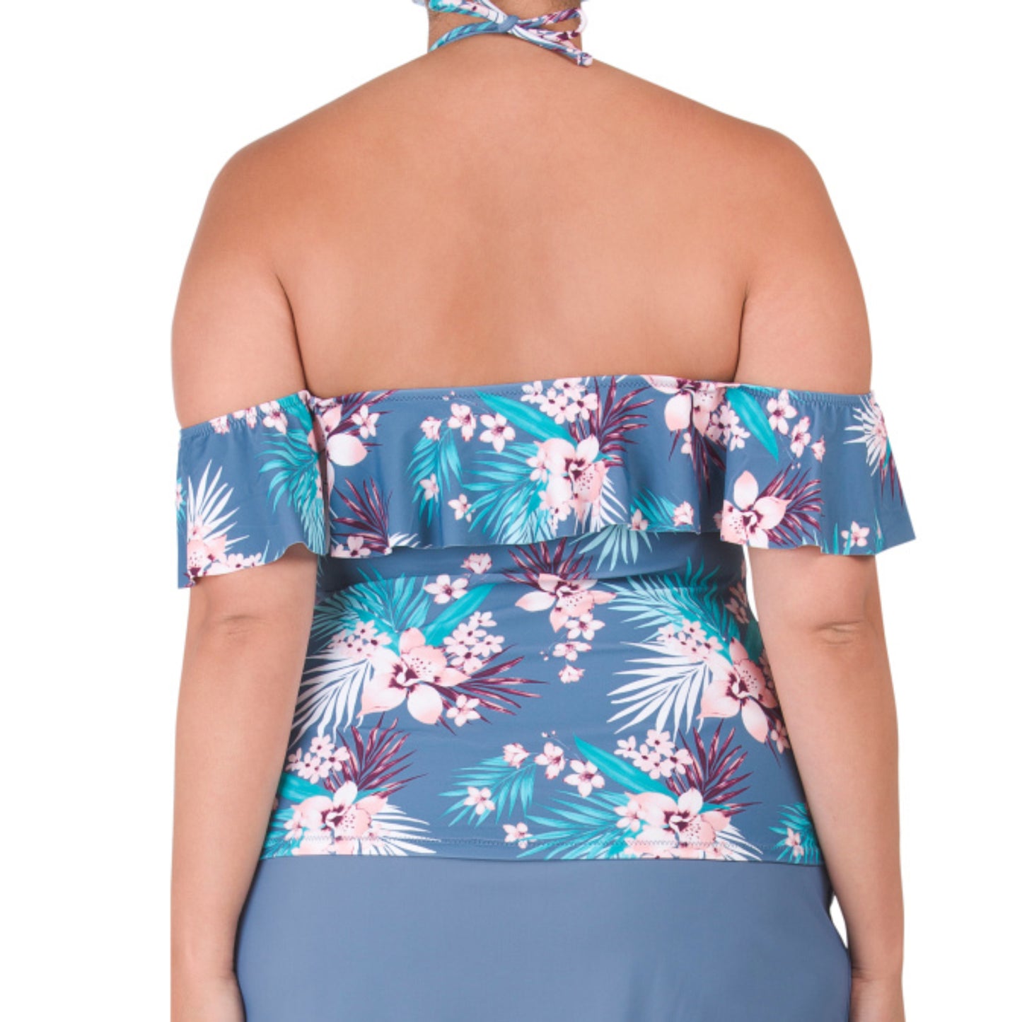 Raisins Curve Women's Plus Tropical Floral Print Ruffle Shea Swim Tankini Top