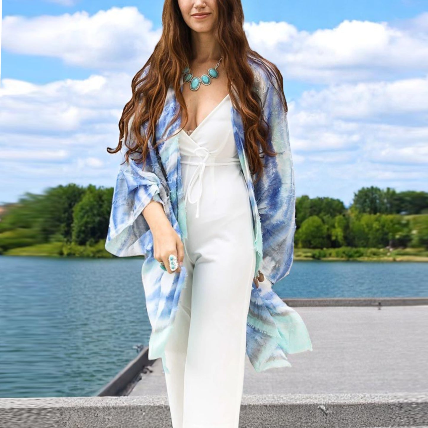 RAJ Women's Ariana Frayed Tie Dye Cover Up Kimono Top
