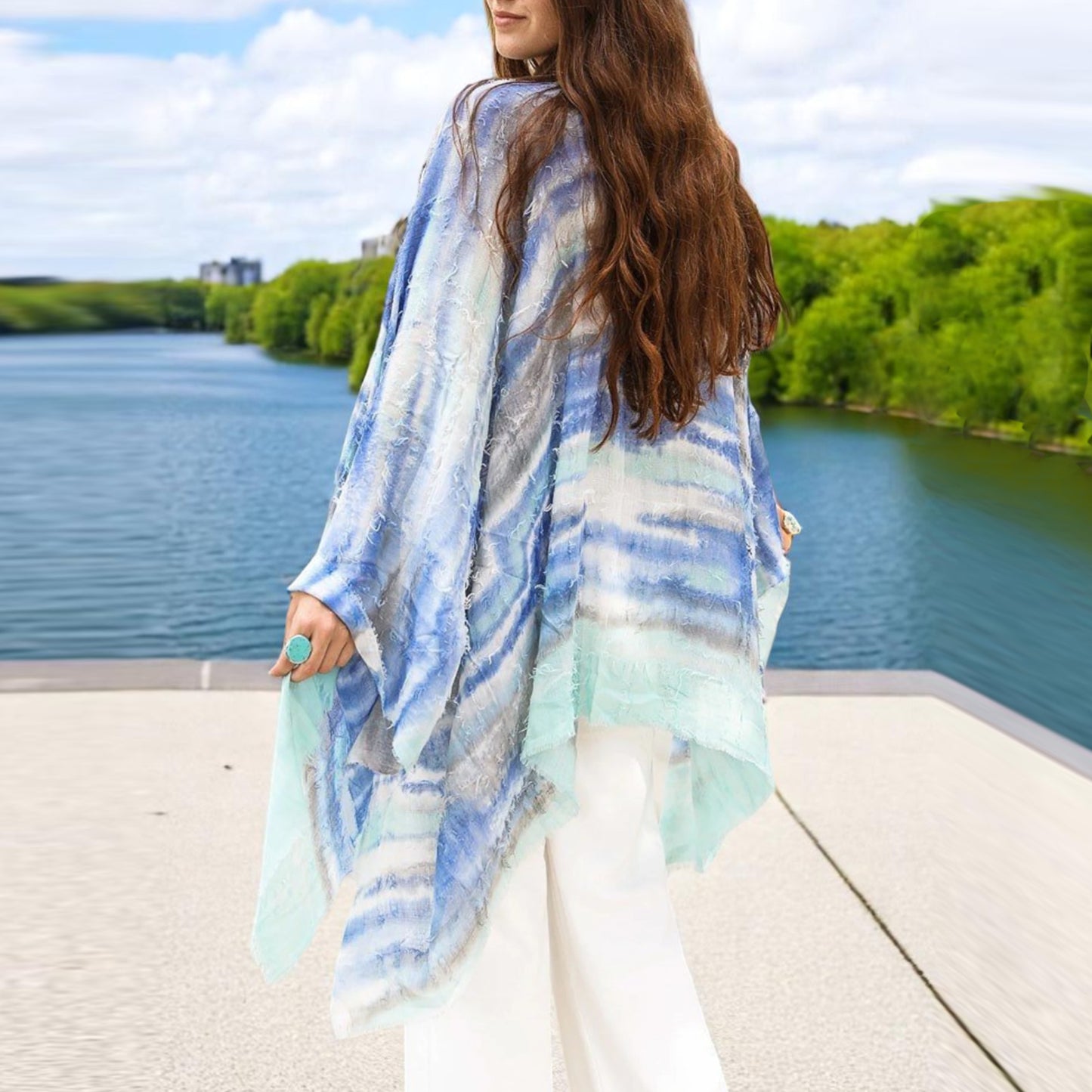 RAJ Women's Ariana Frayed Tie Dye Cover Up Kimono Top