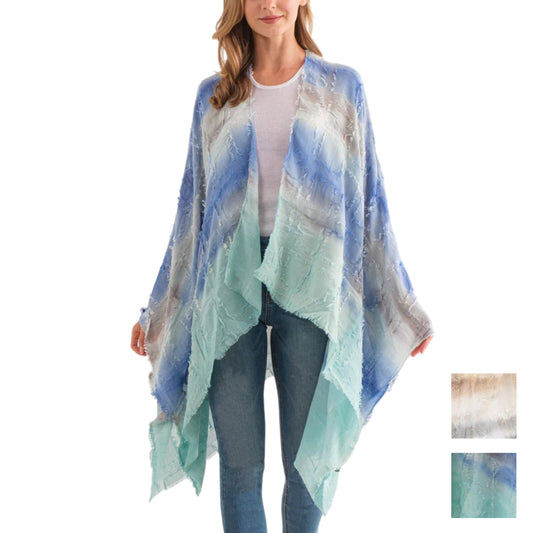 RAJ Women's Ariana Frayed Tie Dye Cover Up Kimono Top