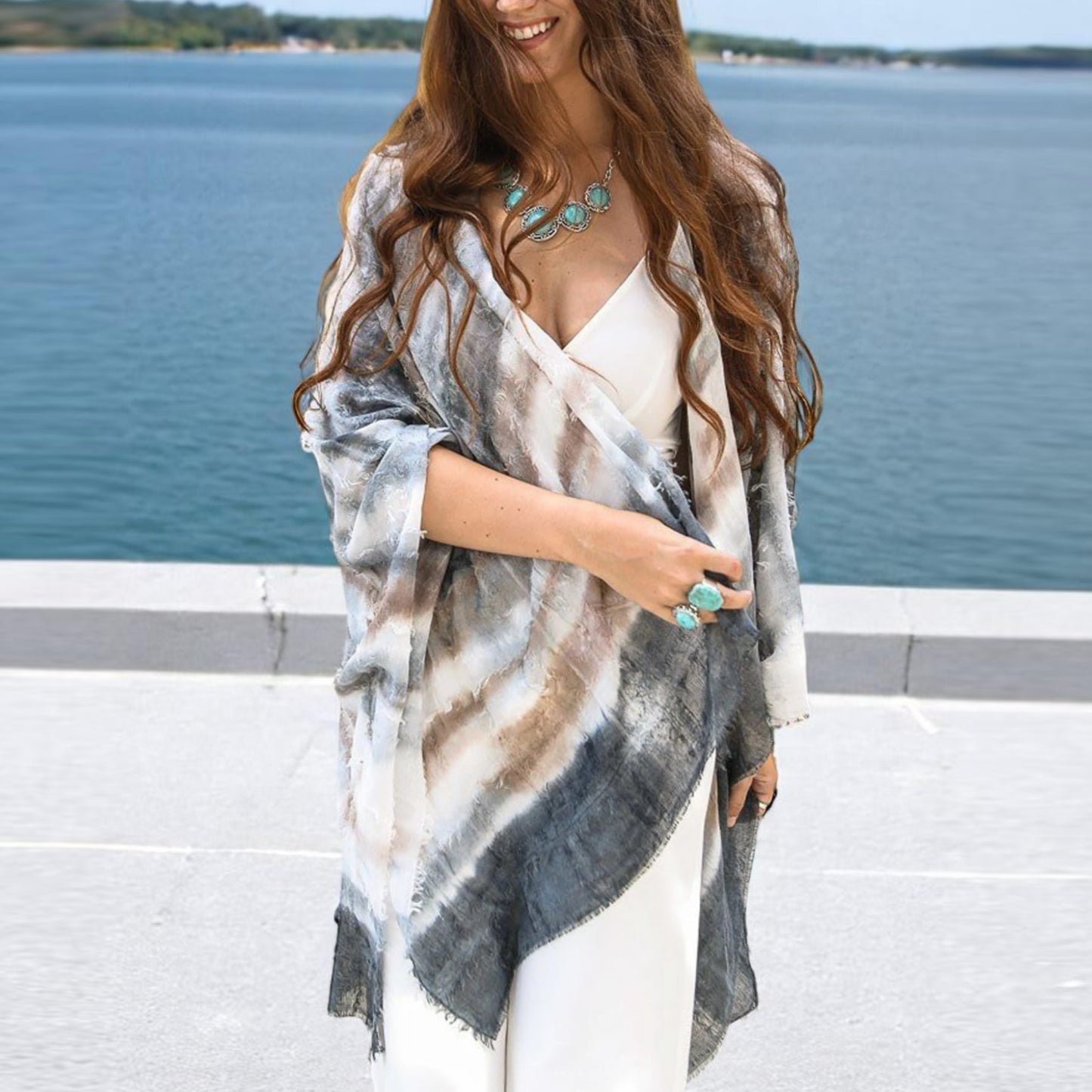 RAJ Women's Ariana Frayed Tie Dye Cover Up Kimono Top