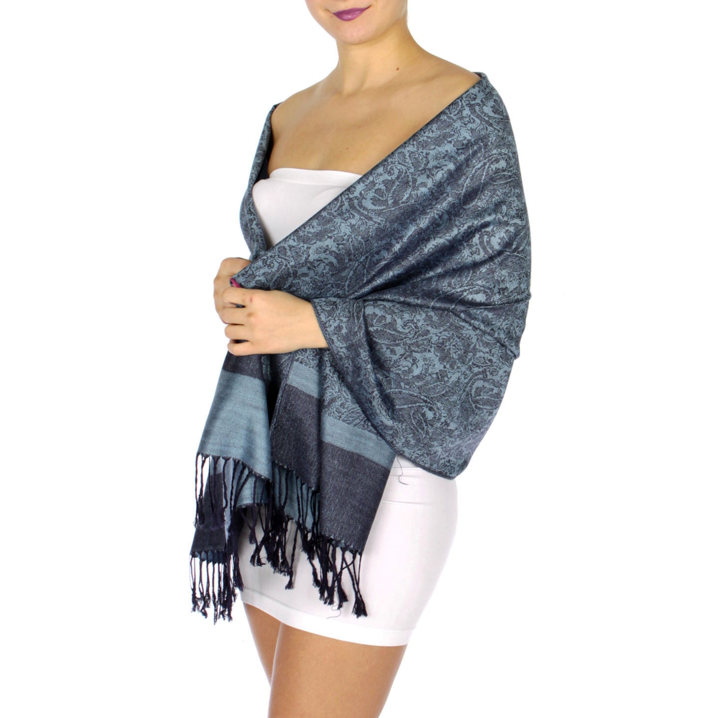 Women's Pashmina Reversible Paisley Fringed Shawl Evening Wrap