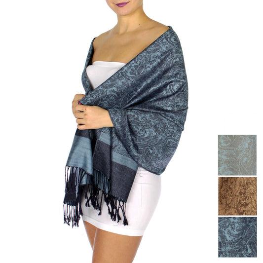 Women's Pashmina Reversible Paisley Fringed Shawl Evening Wrap