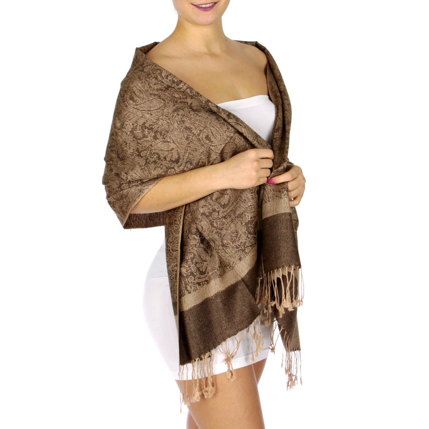 Women's Pashmina Reversible Paisley Fringed Shawl Evening Wrap