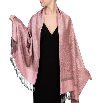 Women's Pashmina Reversible Paisley Fringed Shawl Evening Wrap