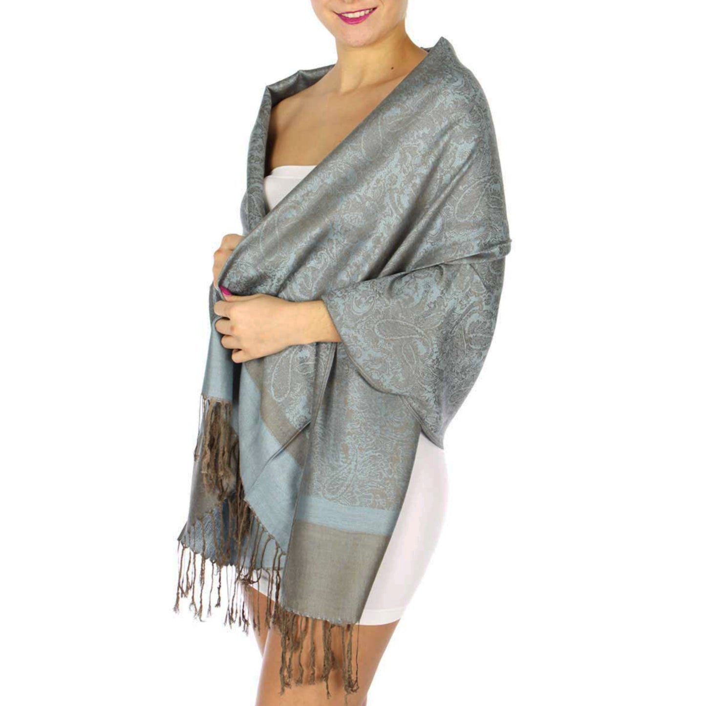 Women's Pashmina Reversible Paisley Fringed Shawl Evening Wrap