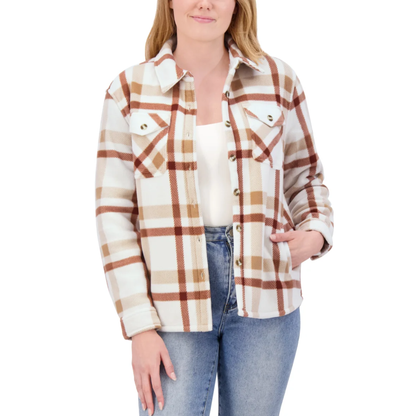 SAGE Women's Button Front Cozy Plush Plaid Shirt Jacket