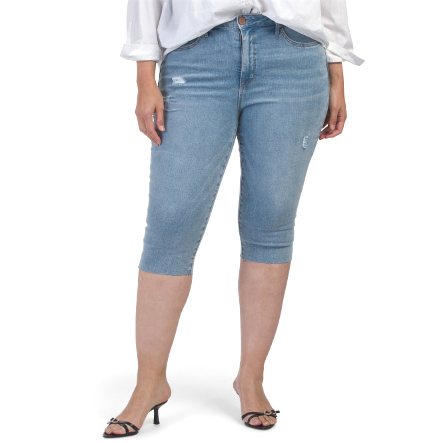 SEVEN7 Women's High Rise Skinny Fit Capri Breezy Cropped Distressed Jeans
