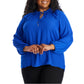 SKIES ARE BLUE Women's Plus Front Tie Ruffle Trim Puff Sleeve Blouse
