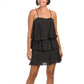 Sam Edelman Women's Tonal Floral Textured Chiffon Sleeveless Tiered Mini Dress