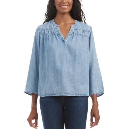 Splendid Women's V-Neck Relaxed Fit Lightweight Denim Blouse Top