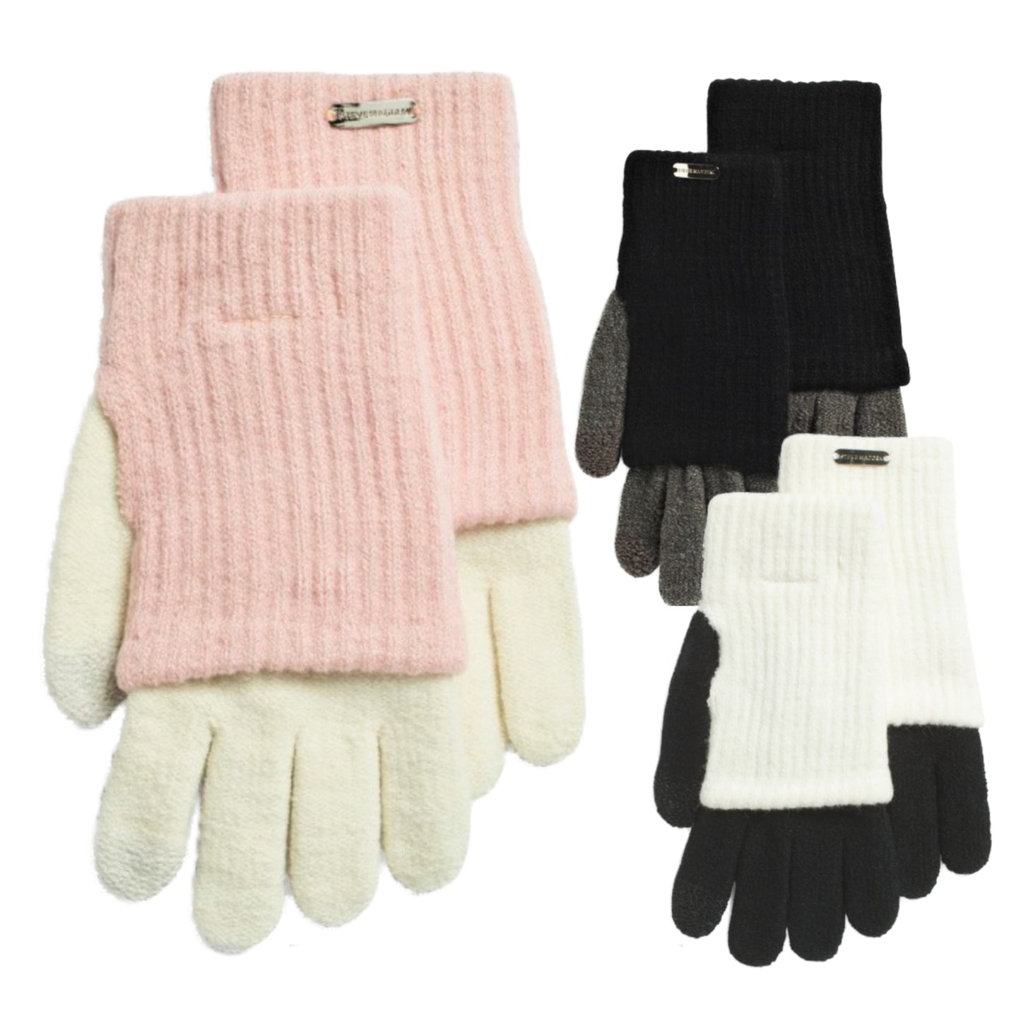 Steve Madden Women's Solid Ribbed Knit Cover Touch Screen Gloves