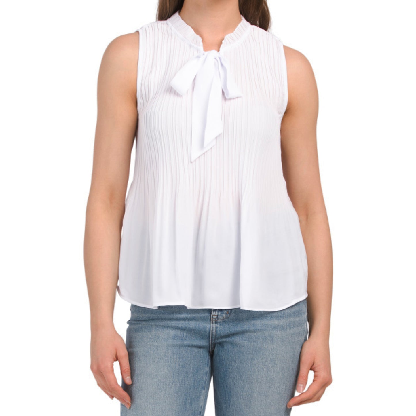 Sunny Leigh Women's Tie Front Pleated Sleeveless Top Blouse