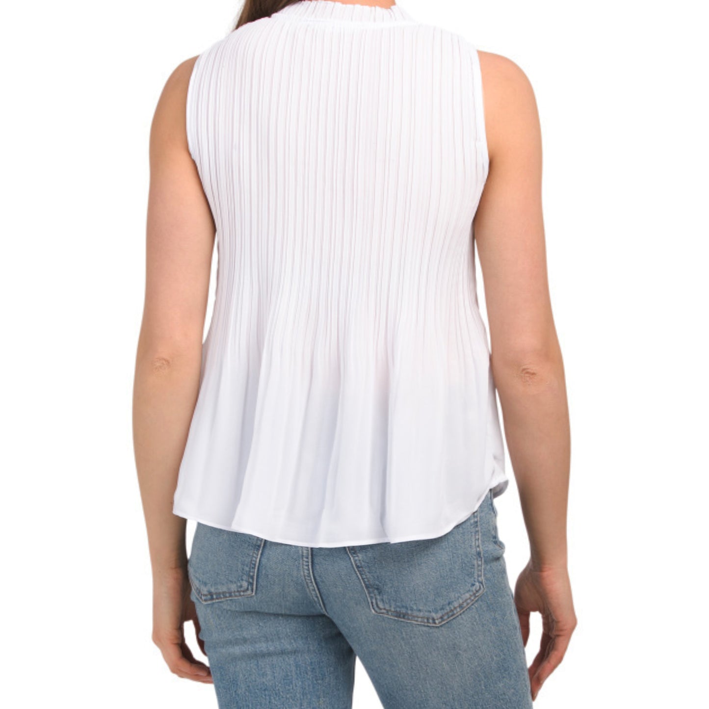 Sunny Leigh Women's Tie Front Pleated Sleeveless Top Blouse