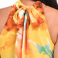 Tahari ASL Floral Print Halter Neck Tie Back Chiffon Maxi Dress