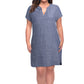 TAHARI Women's Plus Linen Short Sleeve Split Neck Mini Dress
